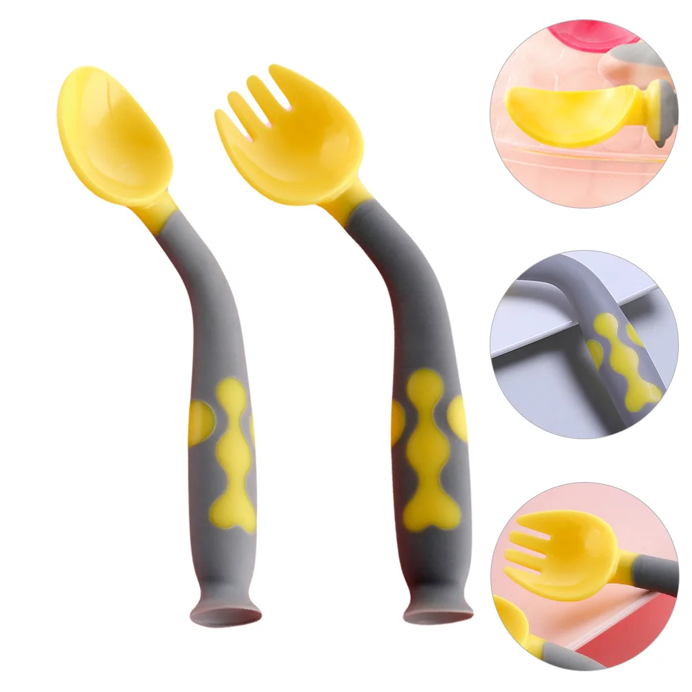 

1Set Baby Feeding Fork Spoon Set Durable Food Grade Material Round Smooth Design Easy Grip High Temp Resistant