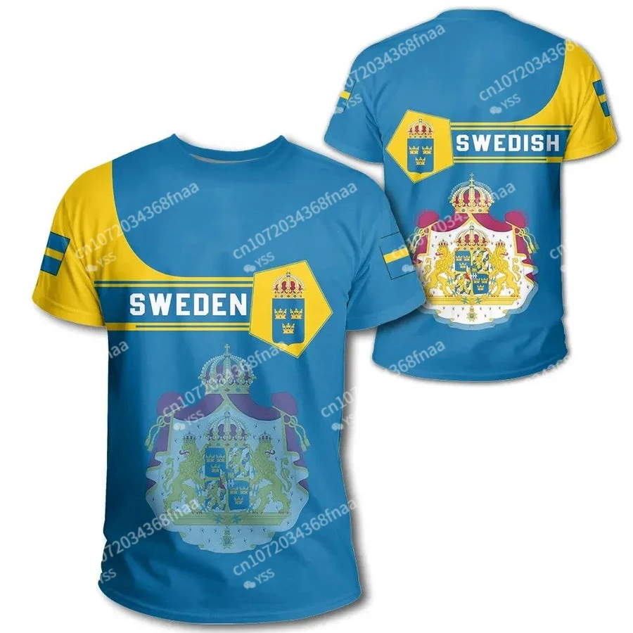 Men's T-shirt Sweden Flag Color National Emblem Printing Unisex Apparel Summer O Neck Short Sleeve Memorial Shirt Men Clothing