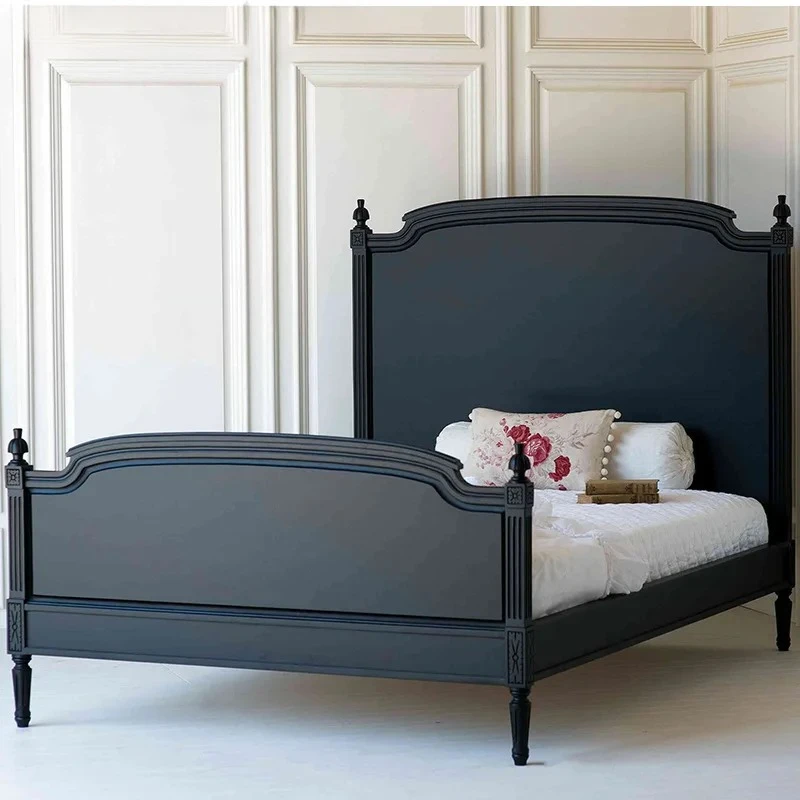 

Кровать из массива дерева, черная двуспальная кровать, антикварная резная кровать для виллы, свадебная кровать