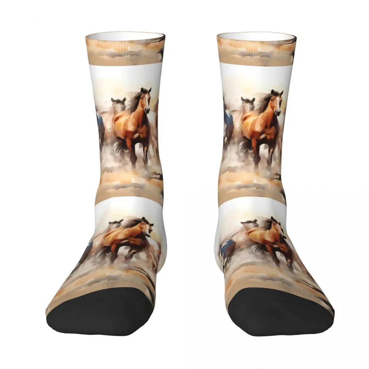 Herd White Brown Horses Galloping Horses Kawaii Socks Gym Cartoon Pattern Socks