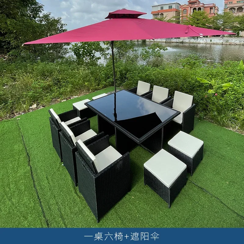 Outdoor rattan sofa combination furniture courtyard homestay rattan chair can be stored dining table dining table and pedal