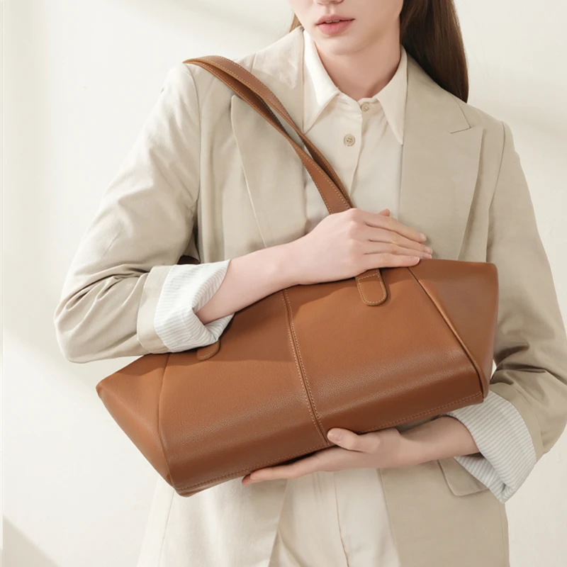 

Burminsa Cowhide Genuine Leather Underarm Shoulder Bags For Women 2025 Luxury Designer Large Shopping Tote Work Ladies Handbags