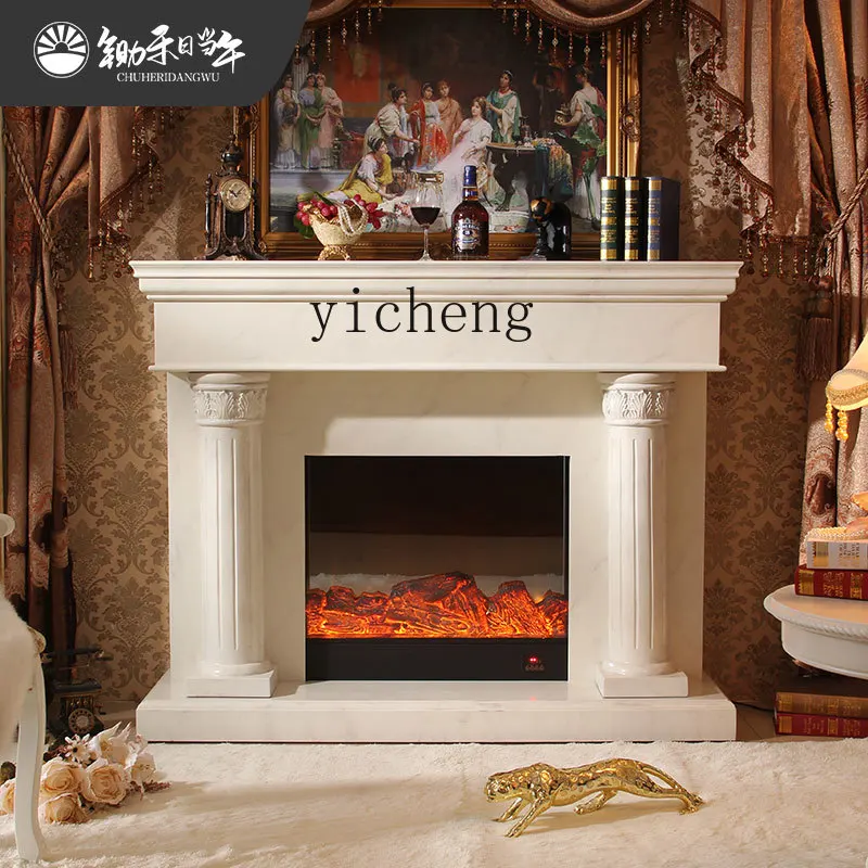 

XL French retro simulation electronic heating fireplace decorative cabinet American medieval marble
