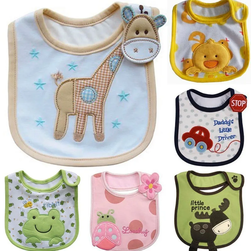 3PCS /LOT Mixed Cotton  Baby Waterproof Infant Bibs Boys Girls Feeding 1-3Years