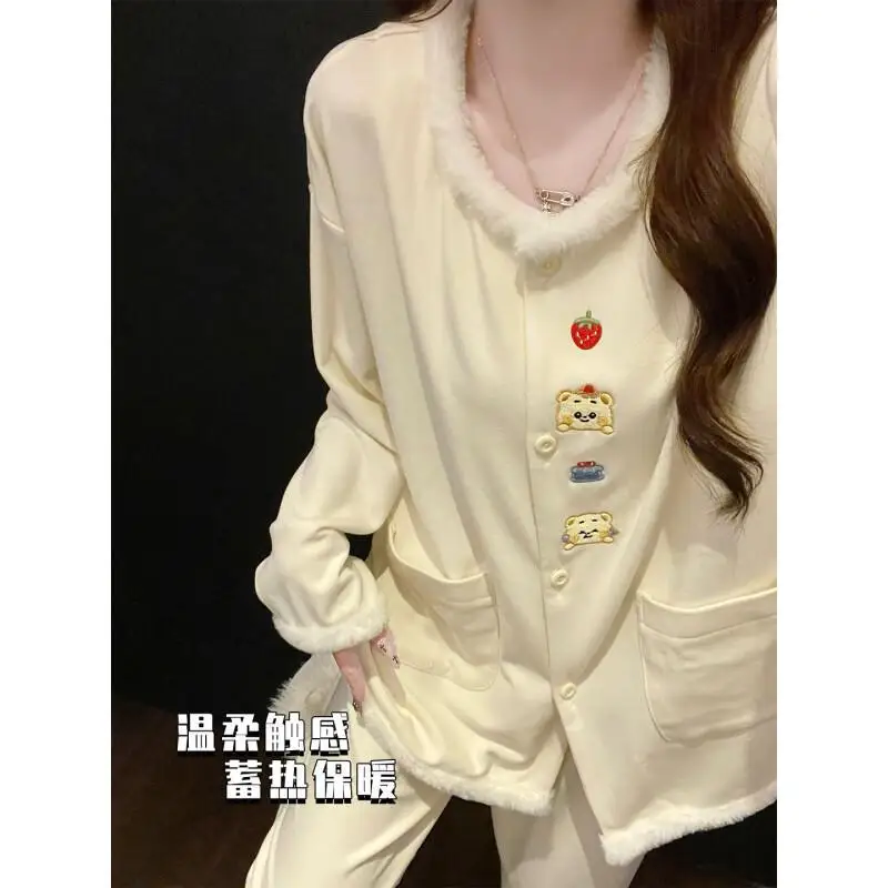 

Women's Pajama Set Comfortable Sleepwear Women Flannel Pajamas Coral Fleece Winter Warm Homewear Loungewear New Style Autumn