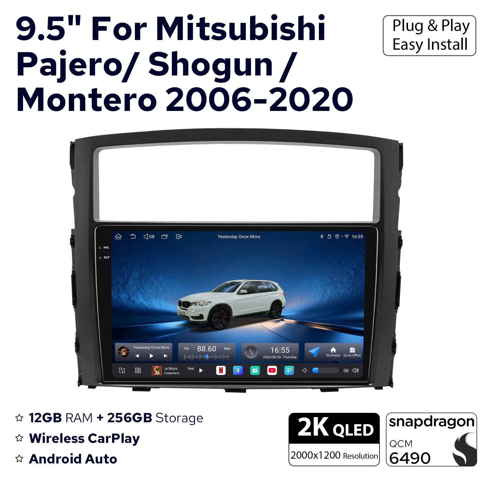 JOYING Android Car Stereo for Mitsubishi Pajero Montero Shogun 2006-2020 Apple Carplay Radio Keep Rockford Amp 12GB+256GB