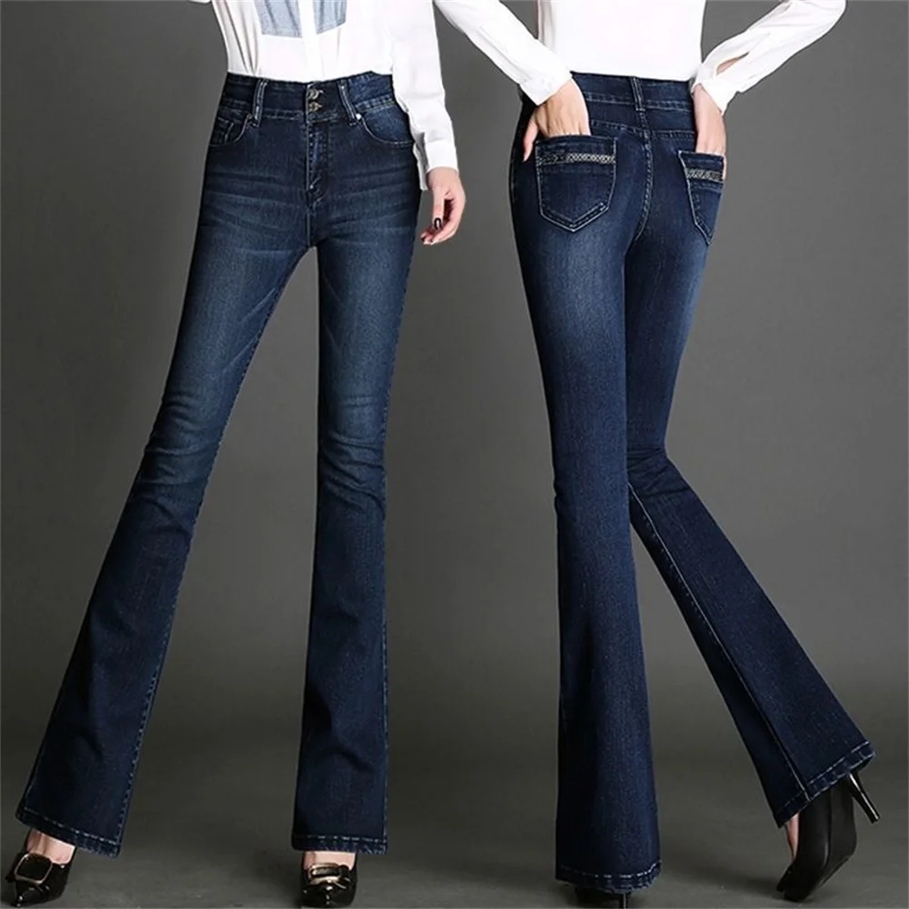 Flare Pants Jeans Women 2022 Spring Slim Wide Leg Ladies Denim Trousers Elastic High Waist Pantalon Jean Femme Woman Jeans