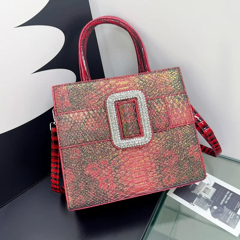 حقيبة مربعة منقوشة على شكل بيثون لعام 2025، محفظة بمقبض علوي للنساء، حقيبة كتف غريبة، حقيبة كروس لوكس، عتيقة