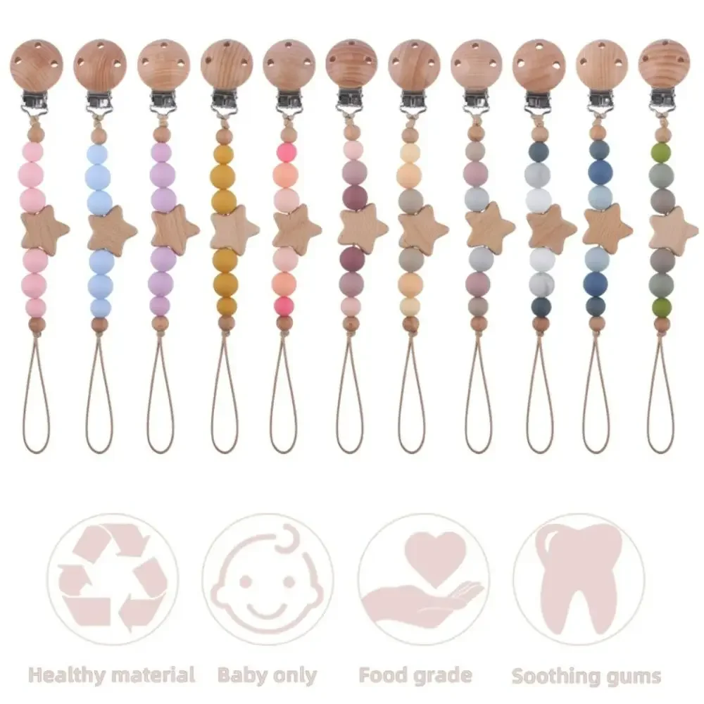 

Nipple Holder Clips Toddler Wood Soother Holder Pacifier Holder Clips Dummy Clips Baby Teether Toys Straps Baby Pacifier Chain