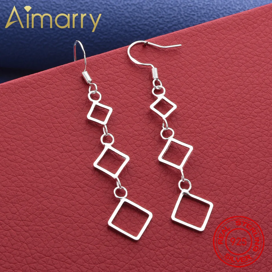 

Fashion 925 Sterling Silver Square Rhombus Long Earrings Luxury Designer Jewelry Party Wedding Accessories Gifts