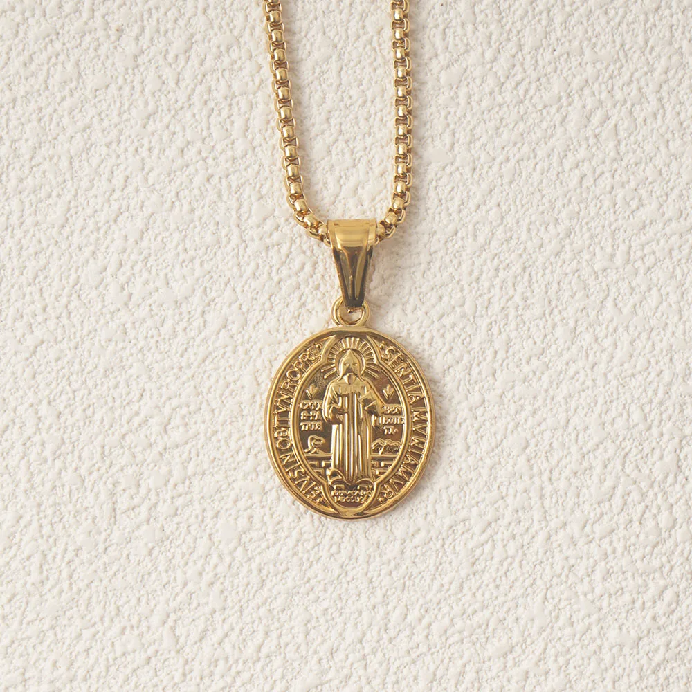 الفولاذ المقاوم للصدأ سان بينيتو قلادة الذهب/الفضة اللون معدن سانت بنديكت ميدالية المختنق كولير فام #5
