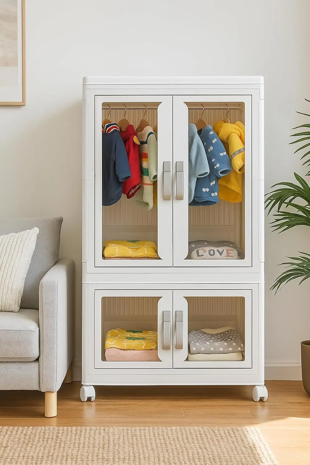 Pet Clothing Storage Cabinet with Hanging Rod Foldable Plastic Storage Bin 2-Tier Dog Clothes Organizer for Small Pets Lightw - view 5