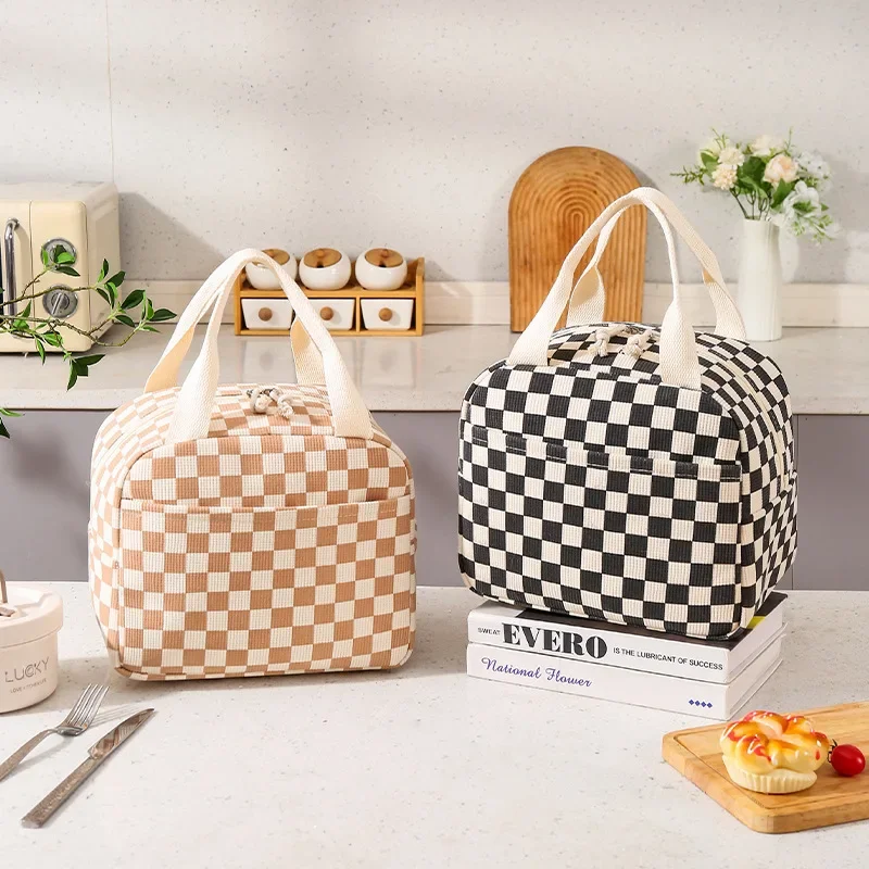 Large Capacity Lunch Bag Corduroy Portable Waterproof Reusable Thermal Lunch Box Bag Office Home Travel Essentials