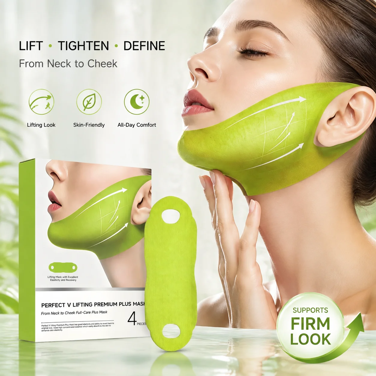 4 Pcs V Line Jawline Care Mask Face Contour Sheet Mask Ear Hook Facial Mask Neck Cheek Moisturizing Centella Asiatica Extract