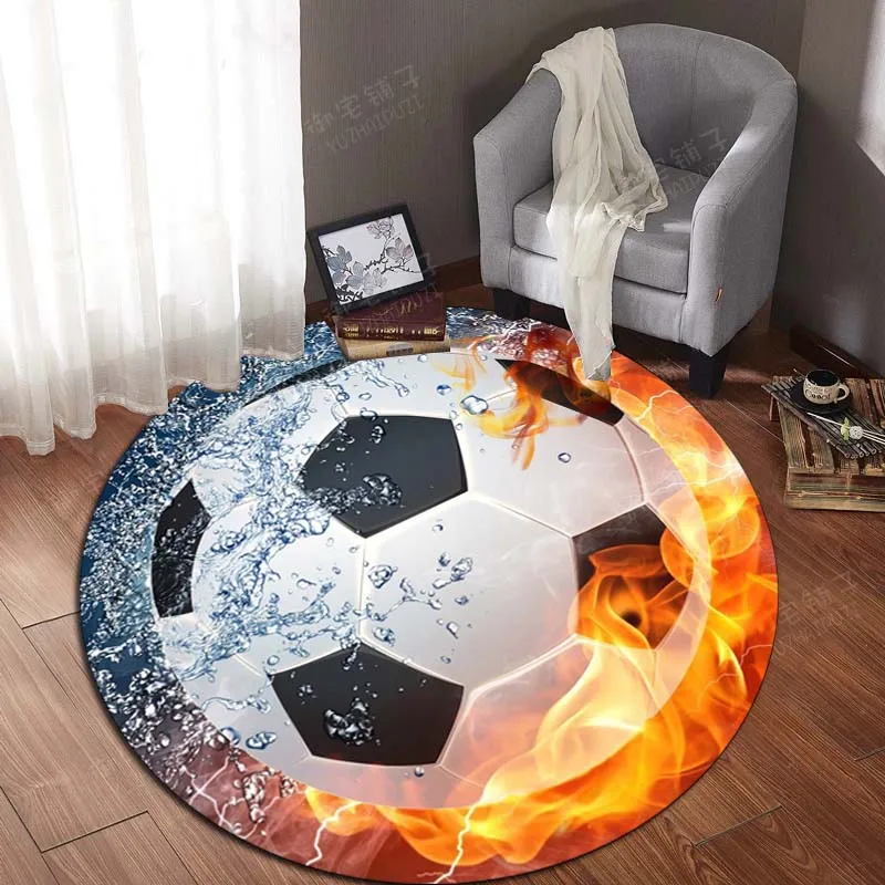 Sports Ball Round Rug, Football Soccer Basketball Baseball Pattern Non-Slip Playmat for Kids Room and Living Room Home Decor