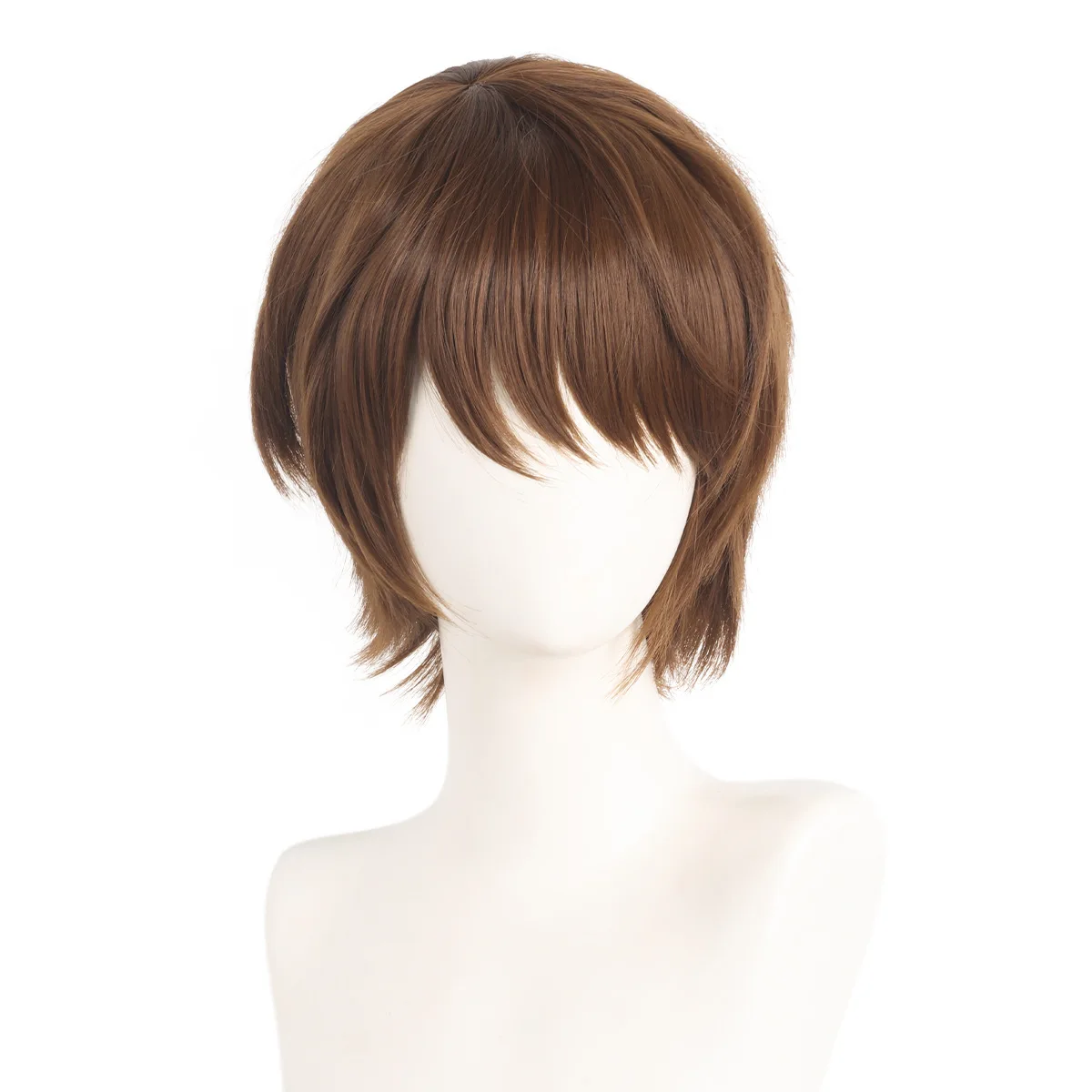Synthetic Short Brown Wig Natural Hairline Middle Part for Cosplay Party Daily Wear Heat Resistant