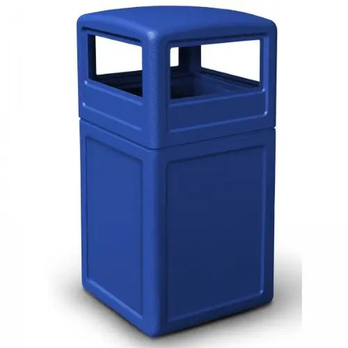 

42 Gallon Square Trash Can with Dome Lid, Blue - Durable Recycled Polyethylene for Indoor/Outdoor Use