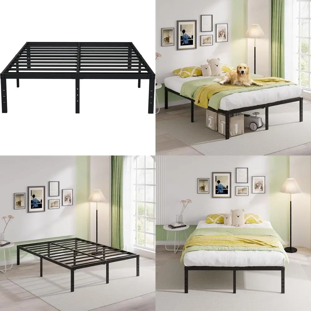 

16-дюймовая металлическая кровать-платформа размера Queen с поддержкой из стальных ламелей, не требует пружинного блока, простая сборка, черный цвет