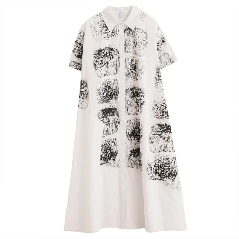 Zomer Koreaanse losse casual artistieke afslankende shirtjurk met kleurrijke mode-jurk met ijsblokprint