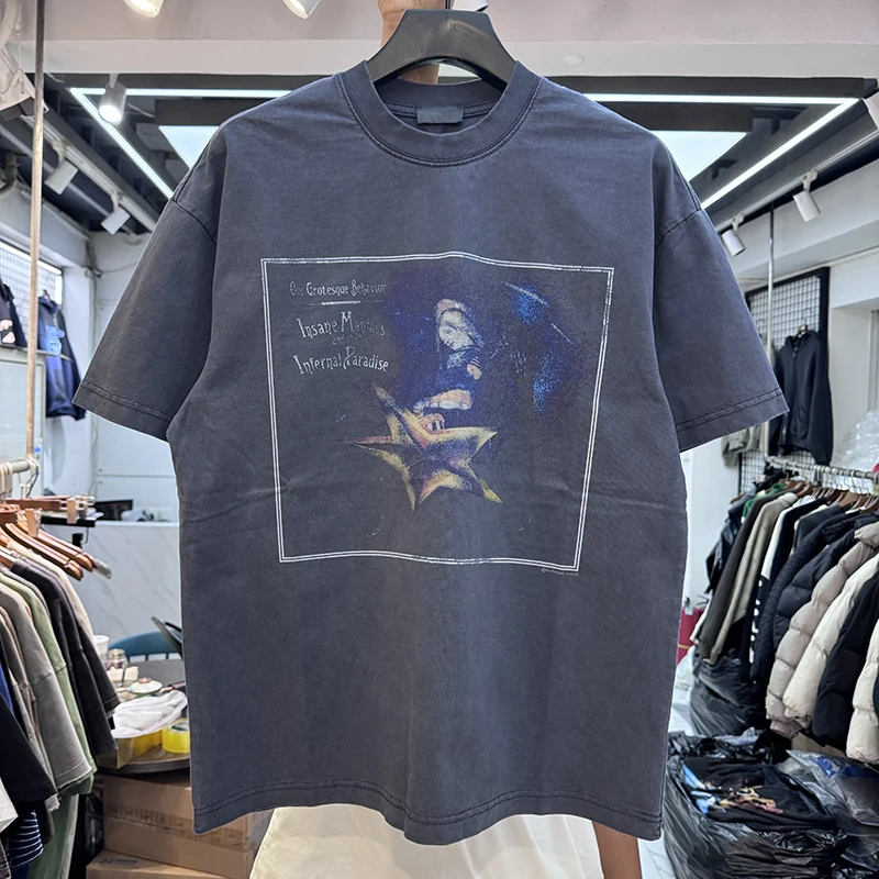 

Футболка Waed American Vintage Star Smile Print свободного кроя, повседневная, летняя, универсальная, с круглым вырезом и короткими рукавами, для мужчин и женщин