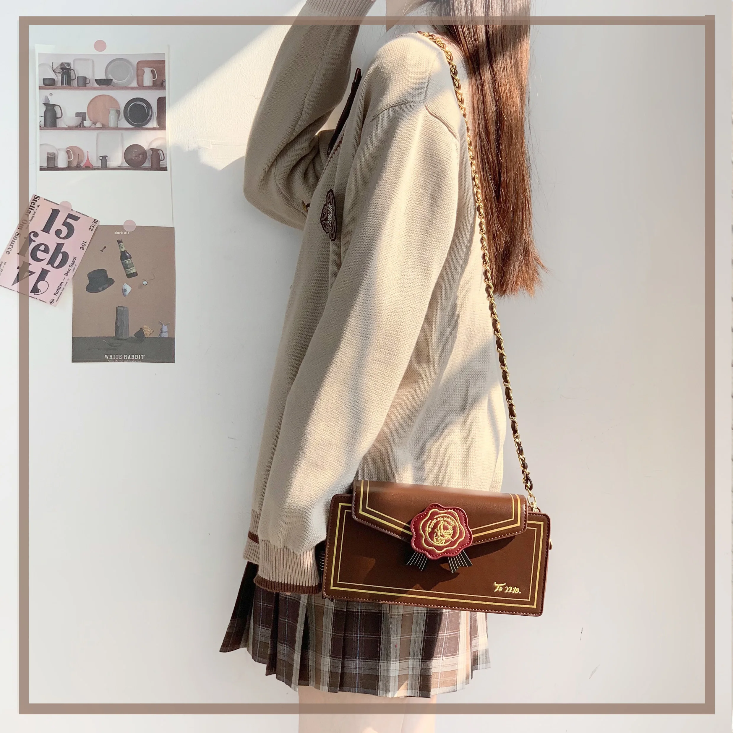 Vintage Envelope Chain Crossbody Bag for Young Girls Designer Women JK Purses and Handbags Kawaii Small Soulder Bag Clutch