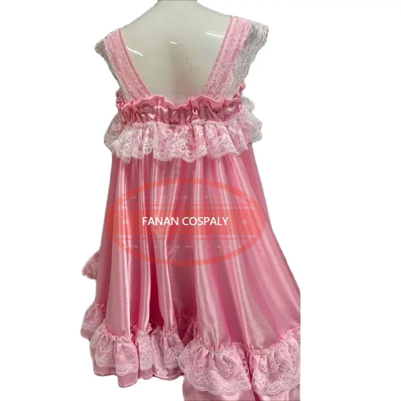 Fashion Adult Giant Baby Sexy Pink Sling with Bow Tie Lace Edge Girl Sissy Dress Princess Dance Dress Custom Multi Color