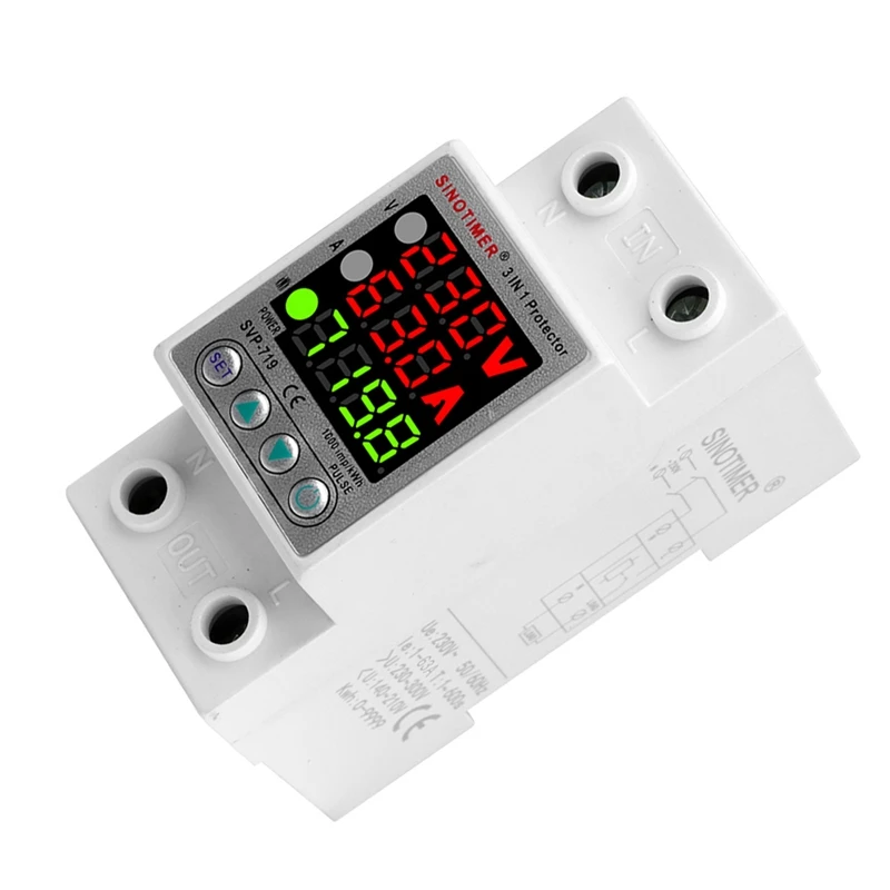 SINOTIMER SVP-719 Adjustable Self-Compound Intelligent Overvoltage Protector Current Limiting Delay White Plastic+Metal 1 Piece