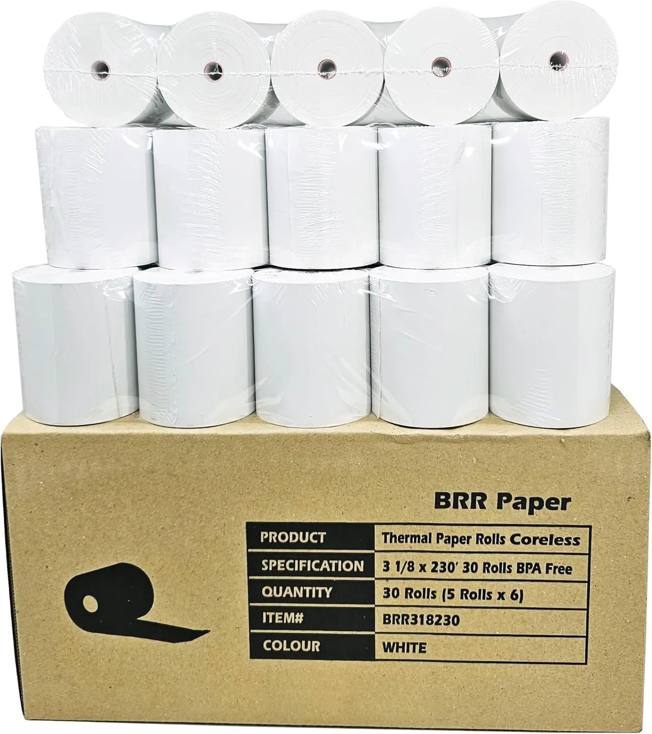 

3 1/8x230' 50GSM Coreless Thermal Receipt Rolls 30-Pack for Clover POS Printers