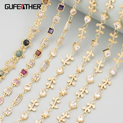 GUFEATHER,50cm/lot,C357,chain,zircons,tourmaline,18k gold rhodium plated,copper,hand made,jewelry making,diy bracelet necklace