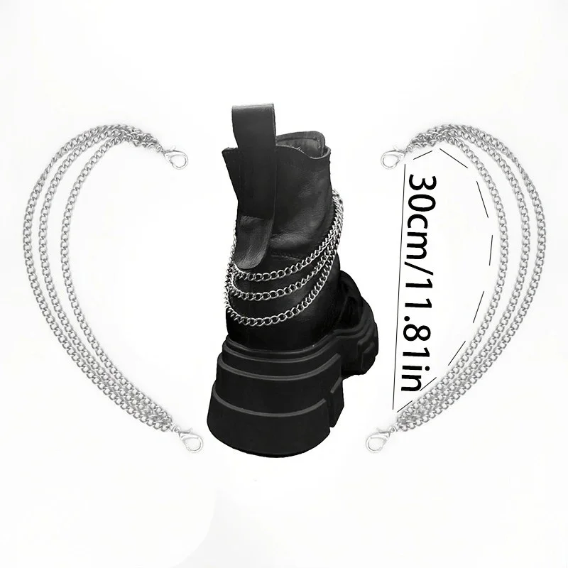 2Pcs Punk three-layer boot chain silver multi strand metal shoe hanging chain Gothic boot decoration accessories