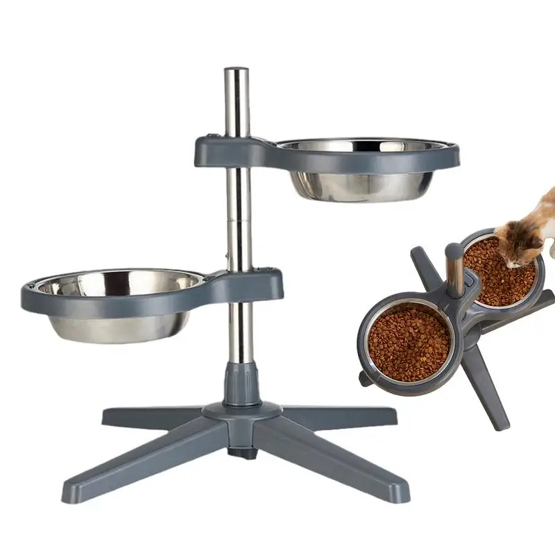 

Cat And Dog Feeder Bowl Stainless Steel Feeder Stand For Pets Food And Water Adjustable Double Feed Bowl Adjustable Dining Table