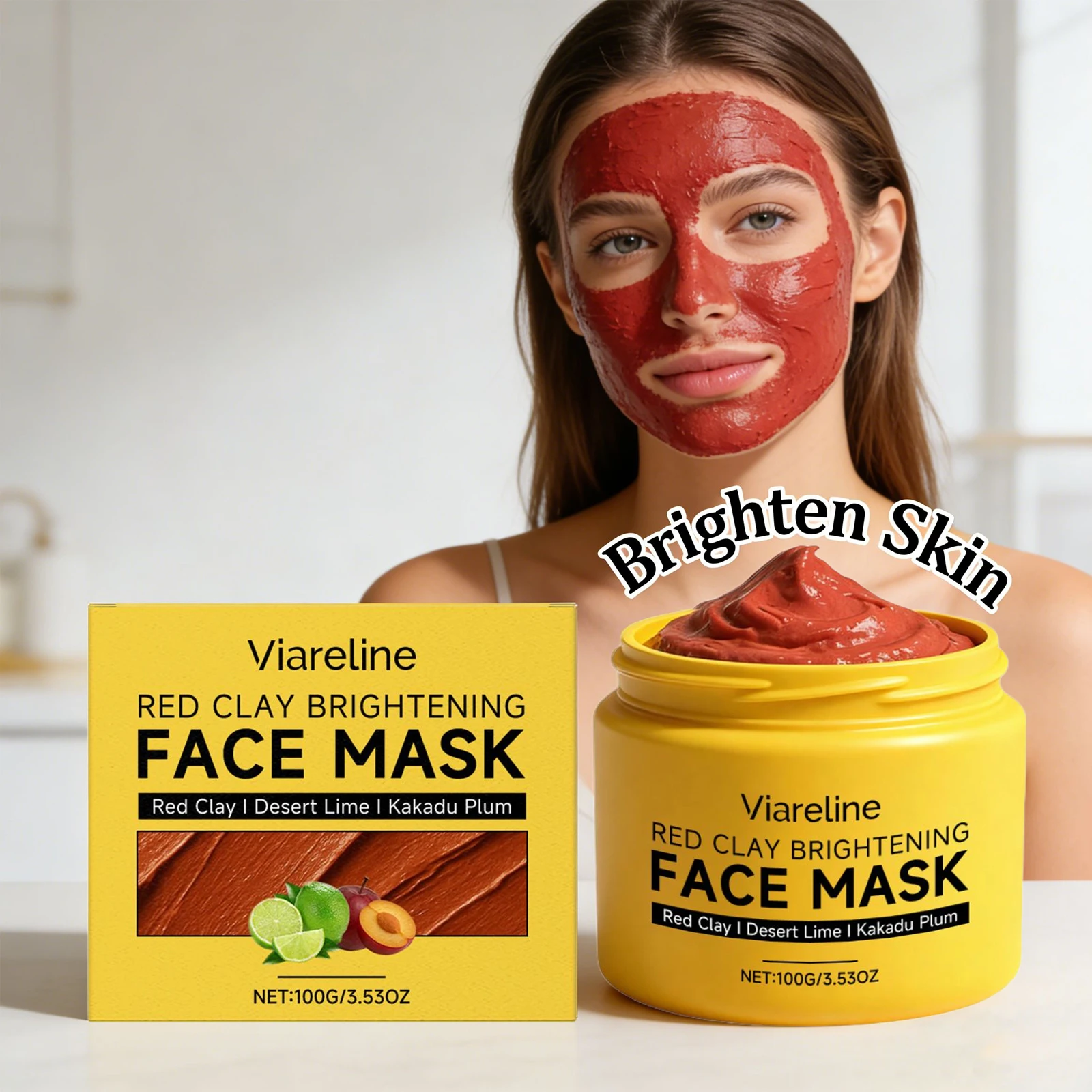 

Red Clay Face Mask Brightening Skin Cleansing Pores Shrinking Oil Control Improve Rough Skin Mud Mask Moisturizing Facial Care
