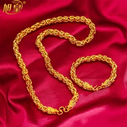 XUHUANG Nigeria Luxury 24K Gold Color Jewellry Dubai Men's Dragon Bracelets Necklace Sets Party Accessories Gifts Wholesales