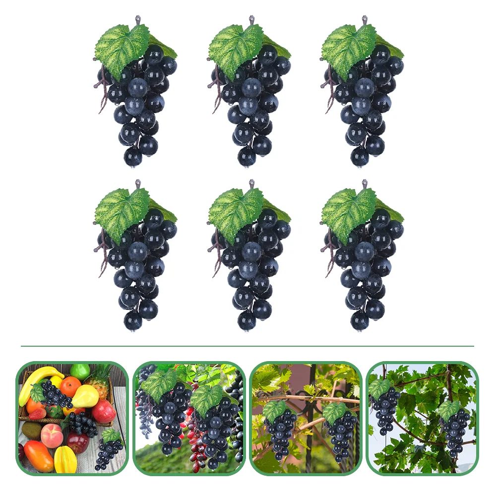 

6 Pcs Ornaments for Crafts Artificial Grapes Simulation Fruit Vines Home Decor Black Decorative Toddler