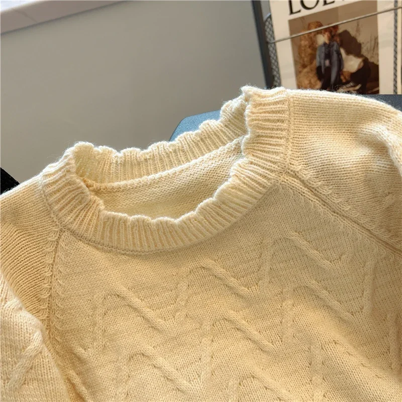 Senior Sense Soft Waxy Round Neck Fringed Mink Cashmere Lazy Wind Sweater With Retro Design Pullover Stitching Sweater