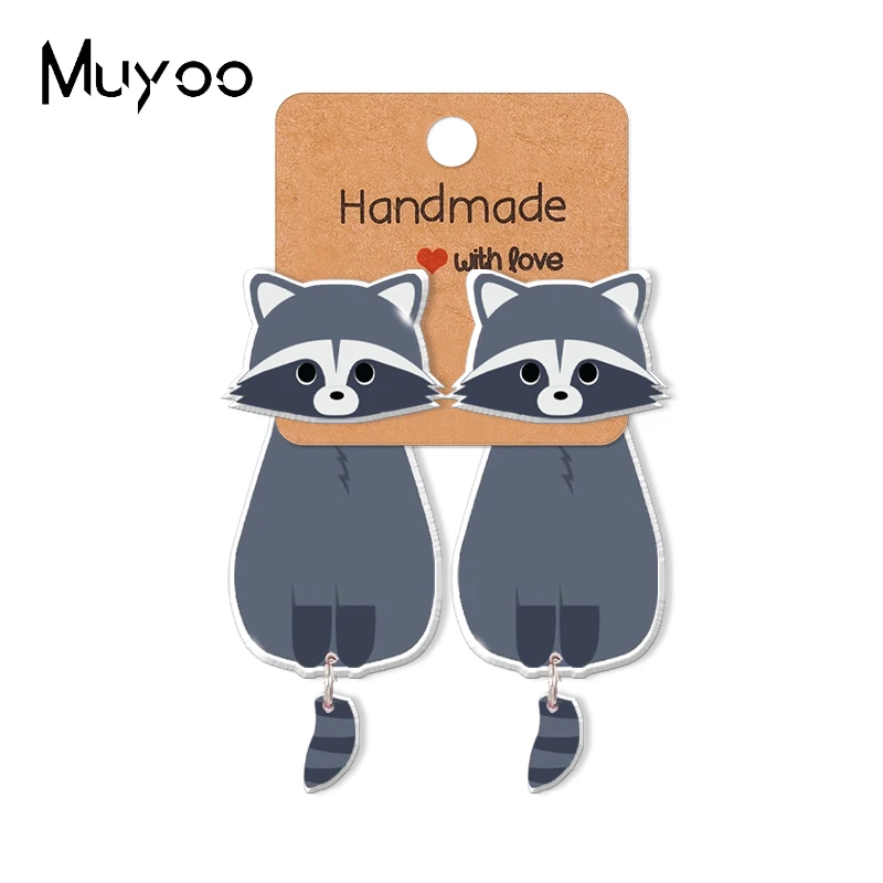 New Cute Gray Raccoon Animal Acrylic Epoxys Resin Stud Earrings Handcraft Funny Raccoon Stud Earrings 