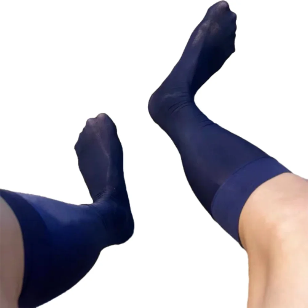 Mens Sheer Mesh Stockings See-Through Shiny Oil Socks Stretchy Over The Calf Ultra-Thin Transparent Breathable Business Socks