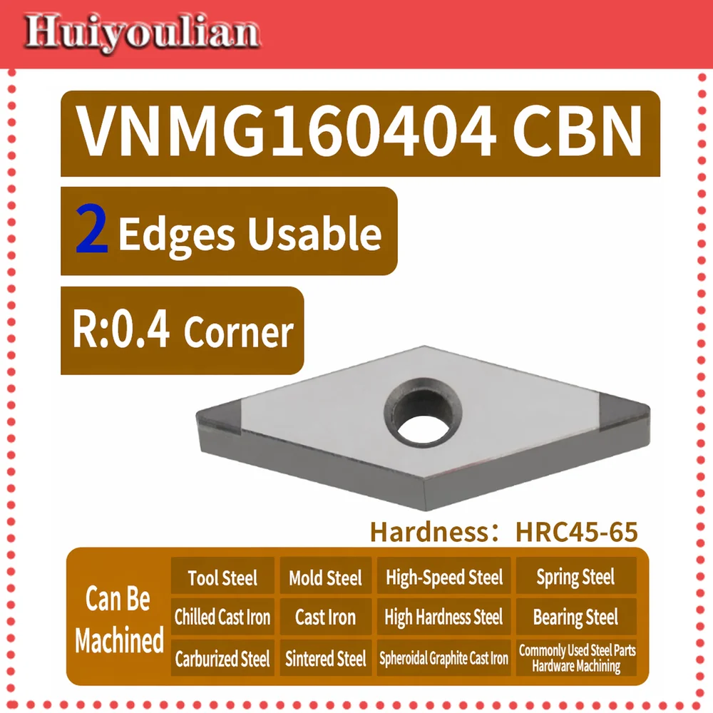 VNMG CBN Insert R0.4-0.8 2 Edges CNC Turning Tool for Hardened Steel HRC45-65 Bearing Mold Die Steel