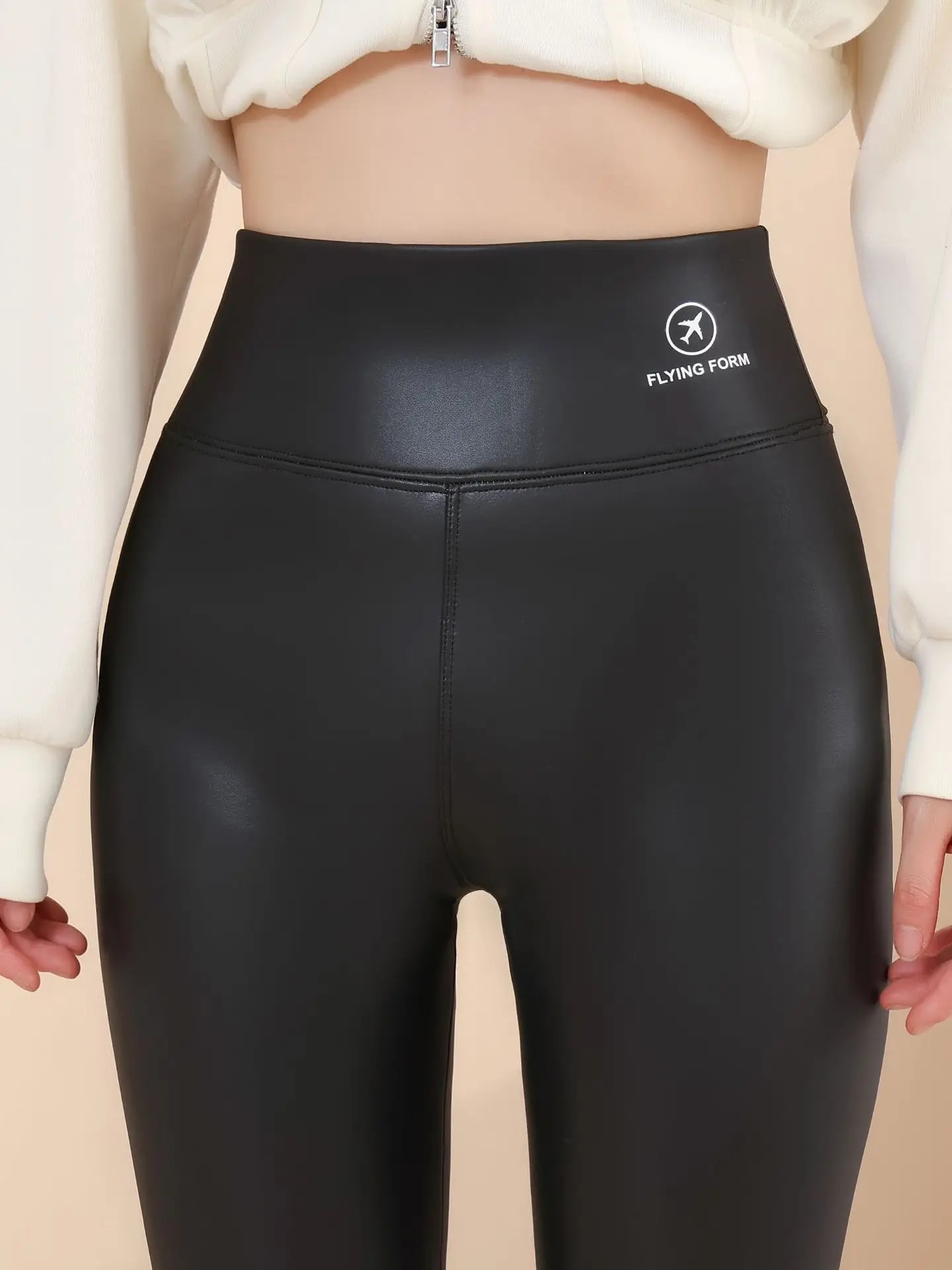 

Женские брюки из искусственной кожи Thiened Fce с высокой талией, утягивающие узкие теплые брюки большого размера, осенне-зимняя верхняя одежда