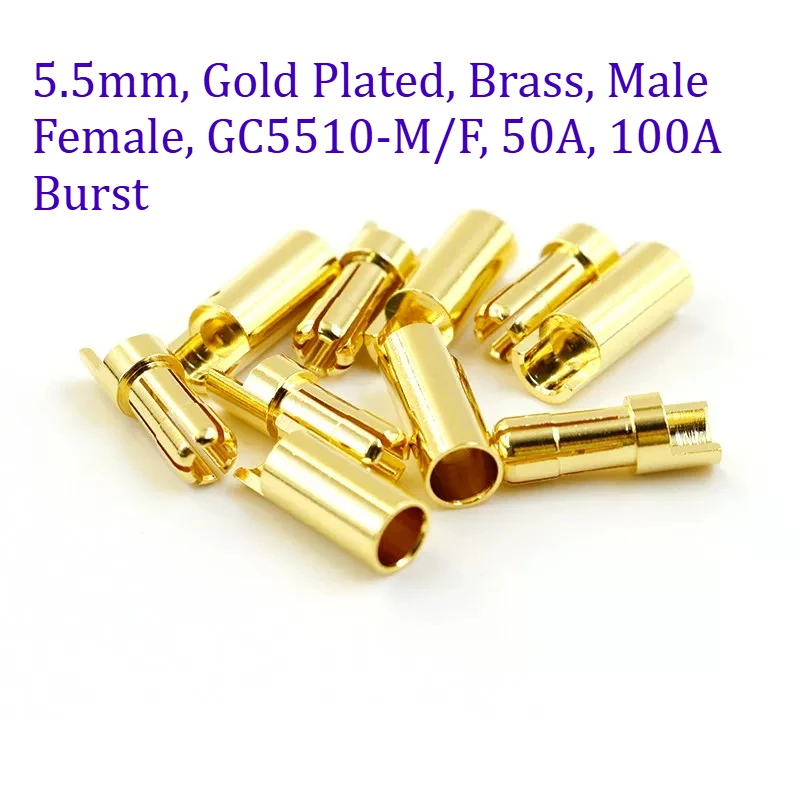 10pcs/lot Original Ams GC5510 5.5mm Gold Plated Banana Bullet Connector Male Female Pair Pure Copper RC Motor Lipo Battery Plug