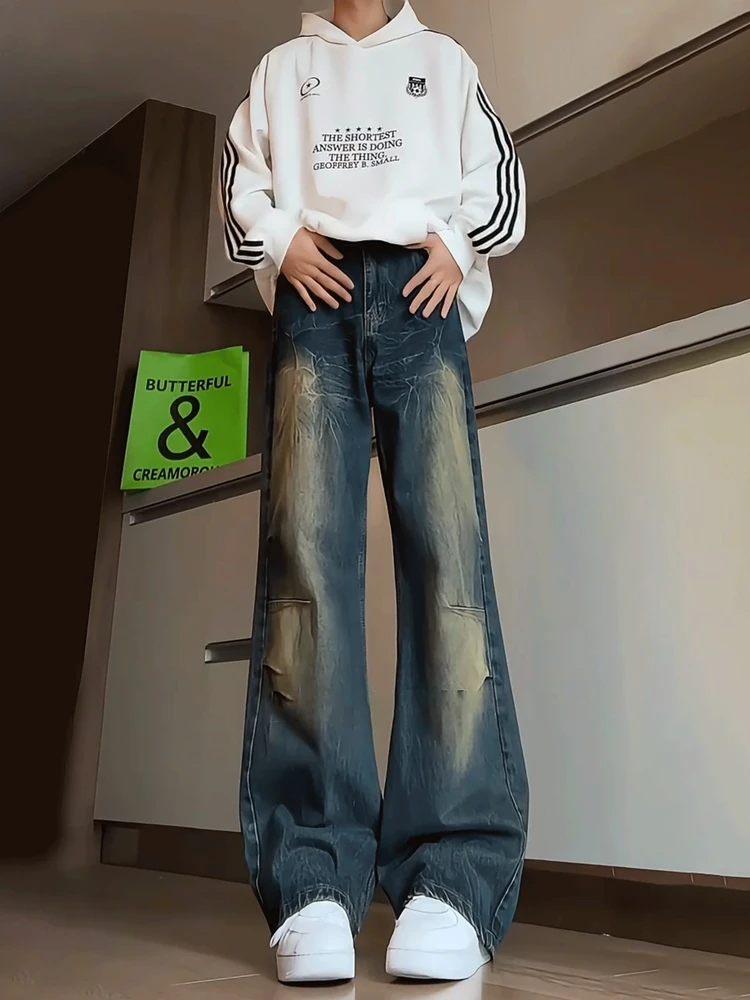 

Cleanfit Lightning Pattern Men's Jeans Straight Leg Vintage Waed Autumn High Street Sle Cotton Polyester Blend Wear Resis...