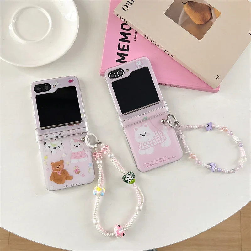 Para Samsung Galaxy Z Flip 7 FE 3 4 5 6 funda de perro de dibujos animados pulsera bisagra cubierta a prueba de golpes para Samsung Z Flip7