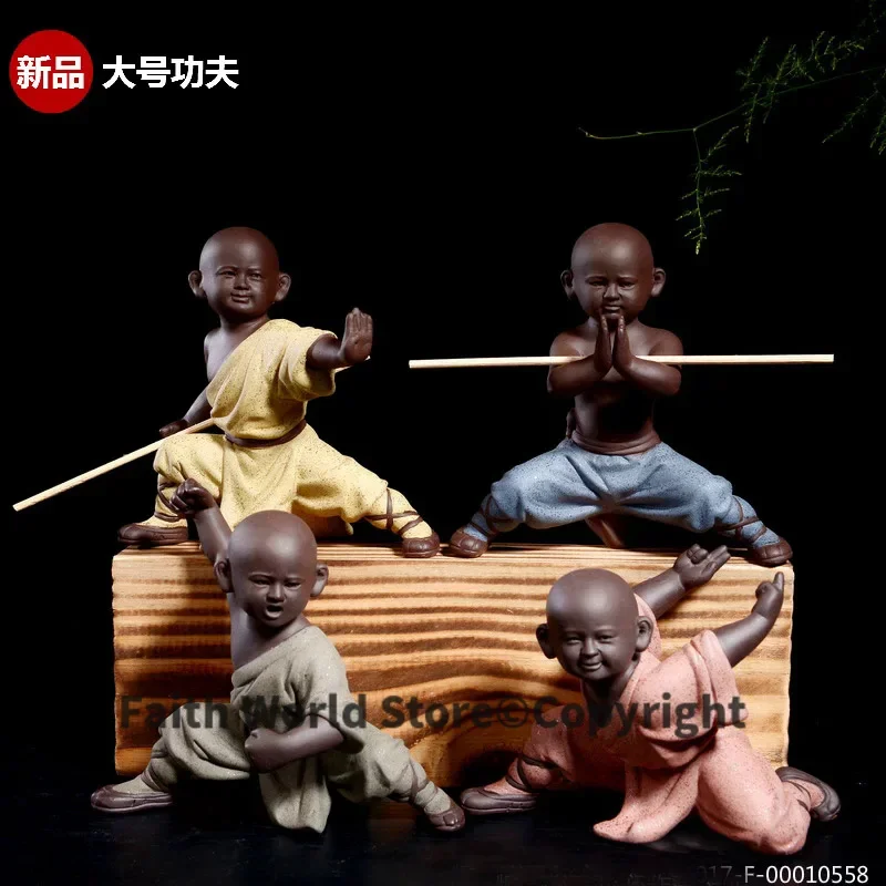 4pcs--OFFICE home TOP Marvellous Spiritual ART CHAN DAO Little Monk Chinese Shaolin Temple Kung Fu porcelain ceramic ART