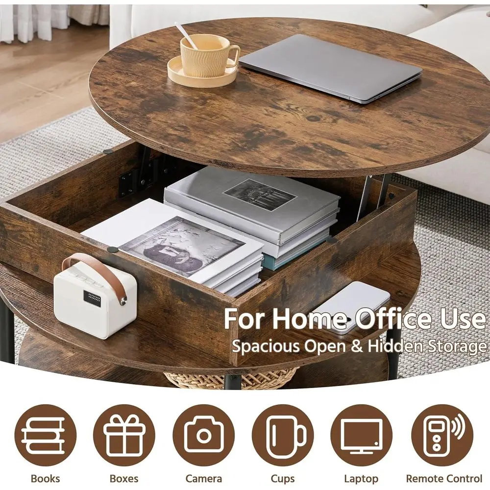 طاولة قهوة على طراز المزرعة 31 باللون البني الريفي مع سطح رفع ورف تخزين