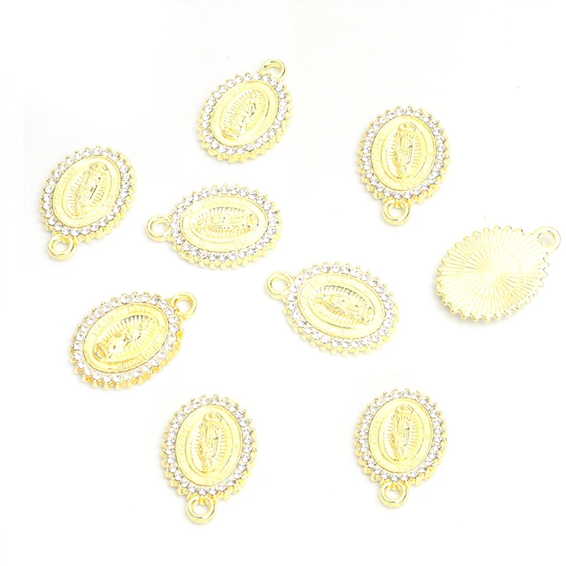 10pcs Crystal Rhinestones Virgin Mary Oval Charms Religious Jewelry Making Accessories DIY Bracelet Necklace Alloy Pendants