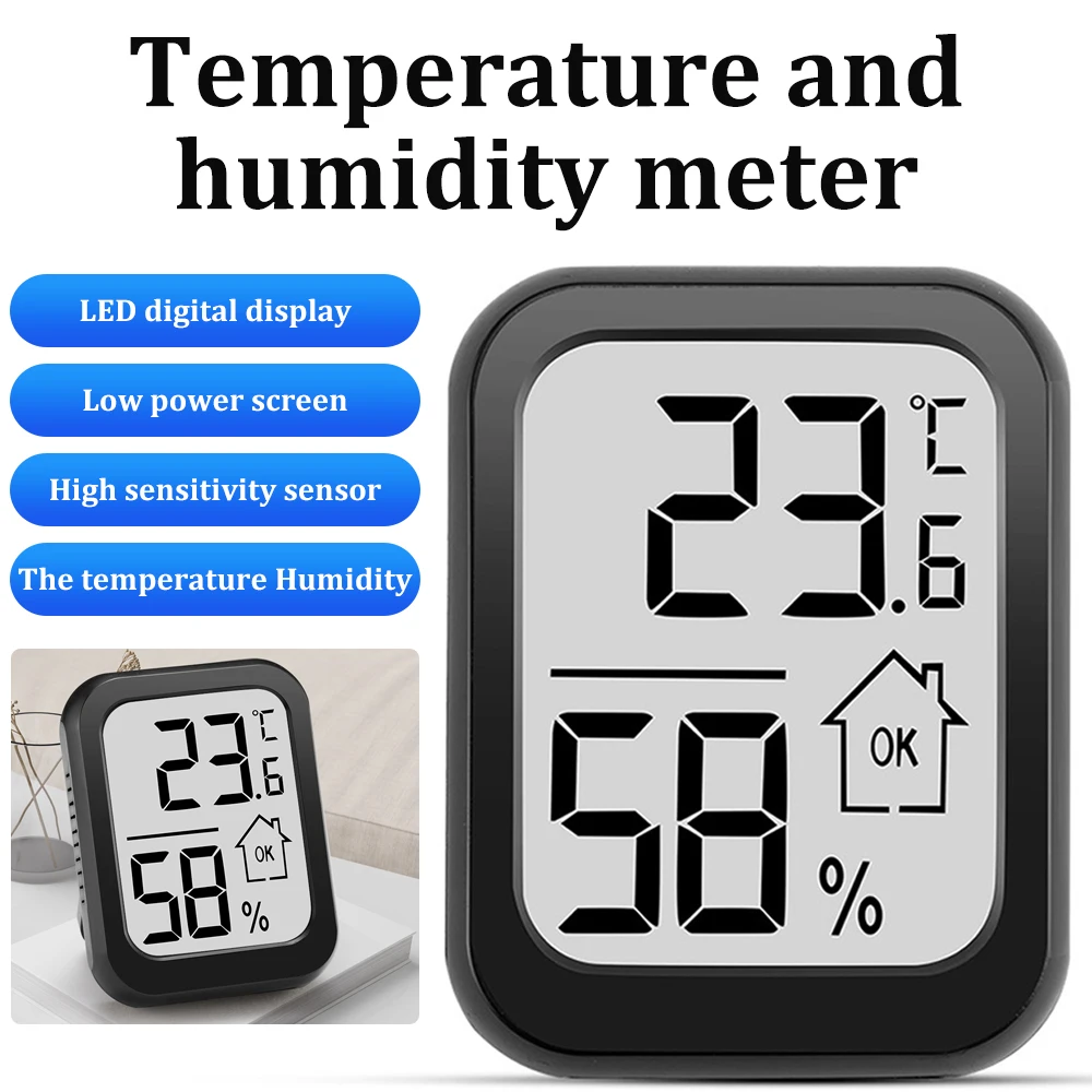 Household Classic Black Thermometer Hygrometer With Button Battery -20~60℃ 10~99%rh High Sensitivity High Sensitivity