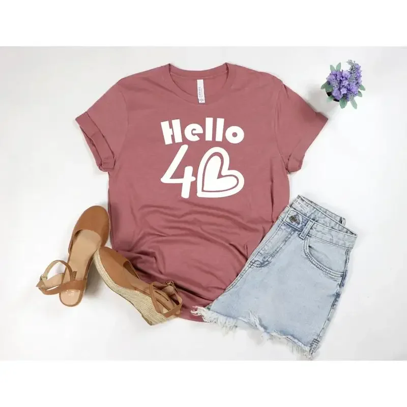 Hello Forty T Shirt 40 40th Birthday Fortieth Trip HearT