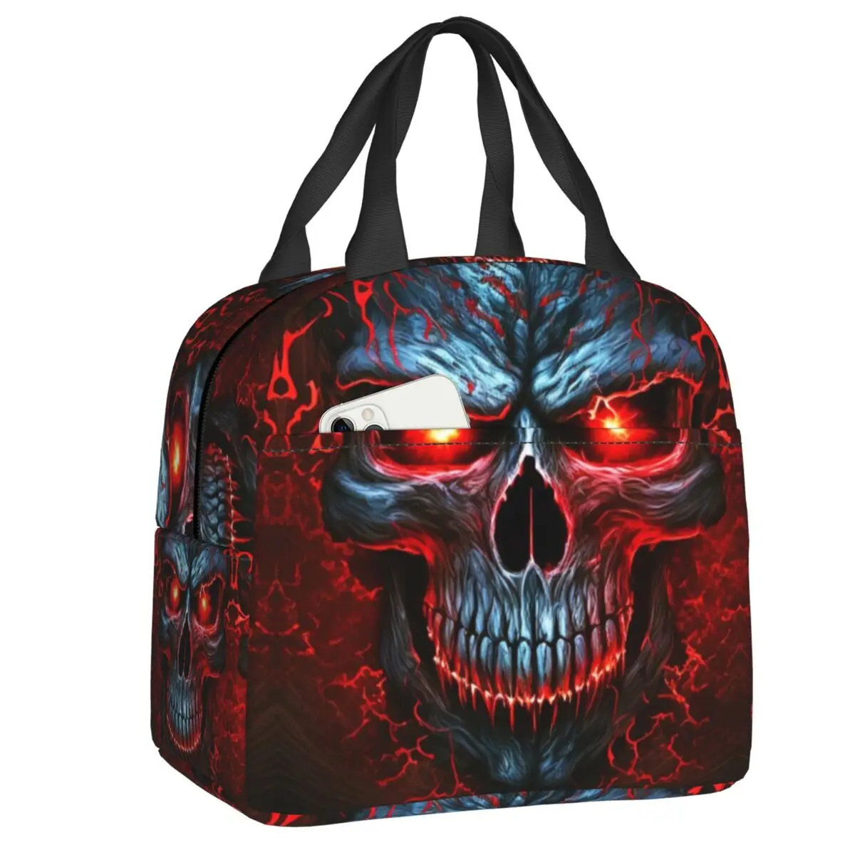 

Halloween Gothic Skeleton Thermal Insulated Lunch Bags Women Fire Skull Resuable Lunch Tote for Kids School Food Bento Box