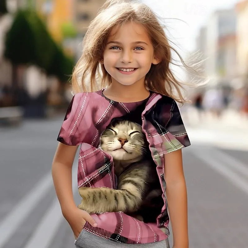 

Baby Girl Clothes Cartoon Cat Cosplay Clothing T-Shirts Casual Sleepwear O-Neck Children's Clothing 3-10 Years Summer Costumes