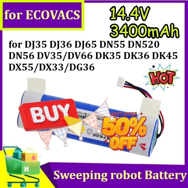 

Аккумулятор 14.4В 3400мАч для роботов-пылесосов ECOVACS DEEBOT DJ35 DJ36 DJ65 DN55 DN520 DK35 DK36 DK45, запасные части